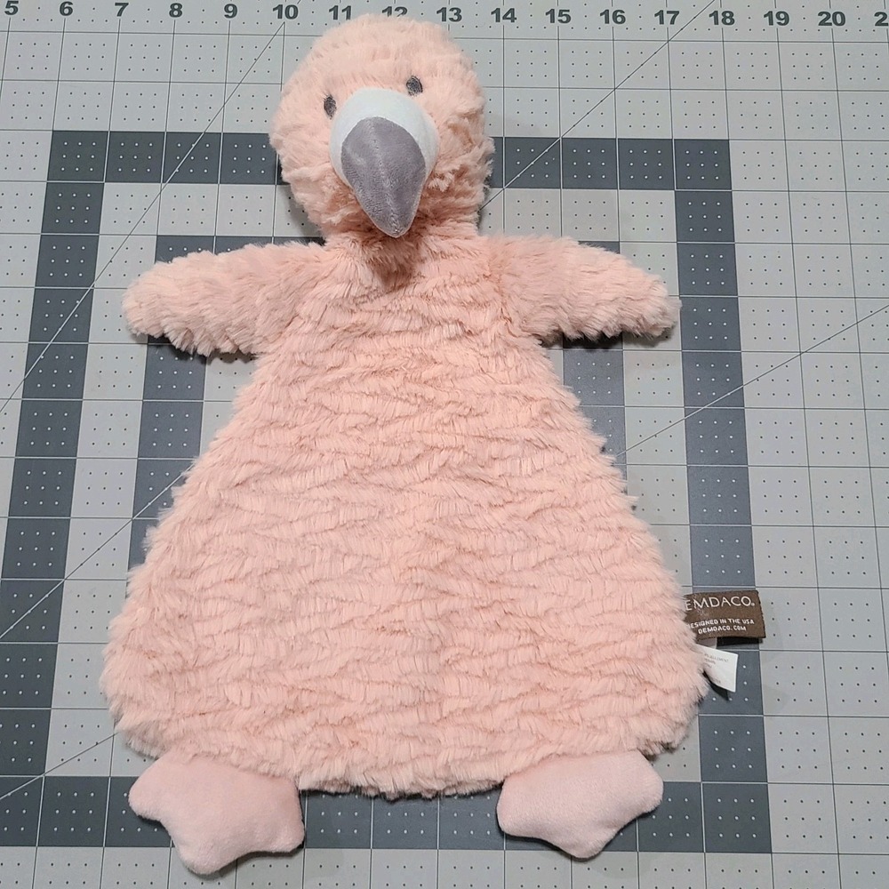Demdaco Pink Flamingo Lovey Security Blanket Rattle Super Soft Baby Plush